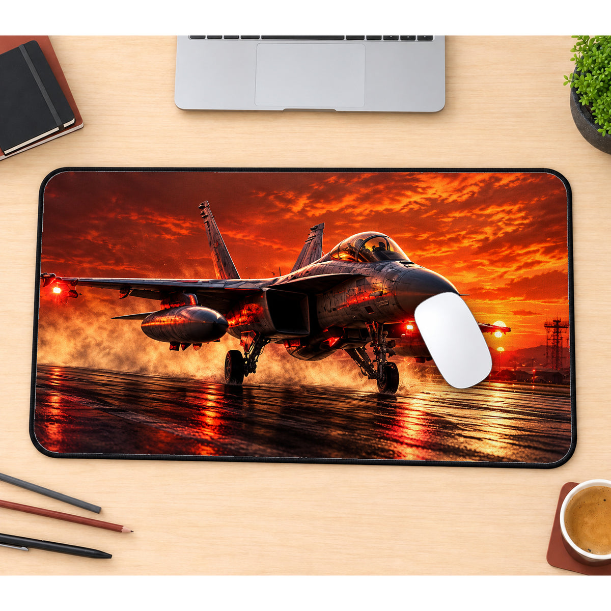 Fighter Jet at Sunset Desk Mat — product mockup 1