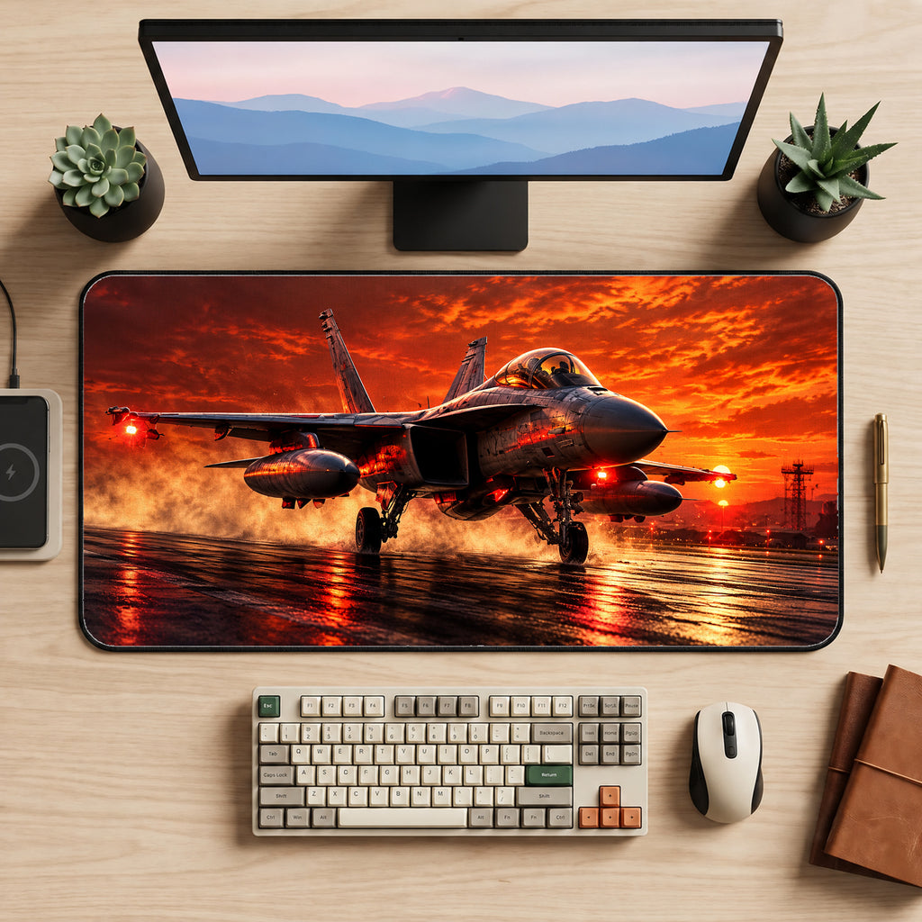 Fighter Jet at Sunset Desk Mat — product mockup 2