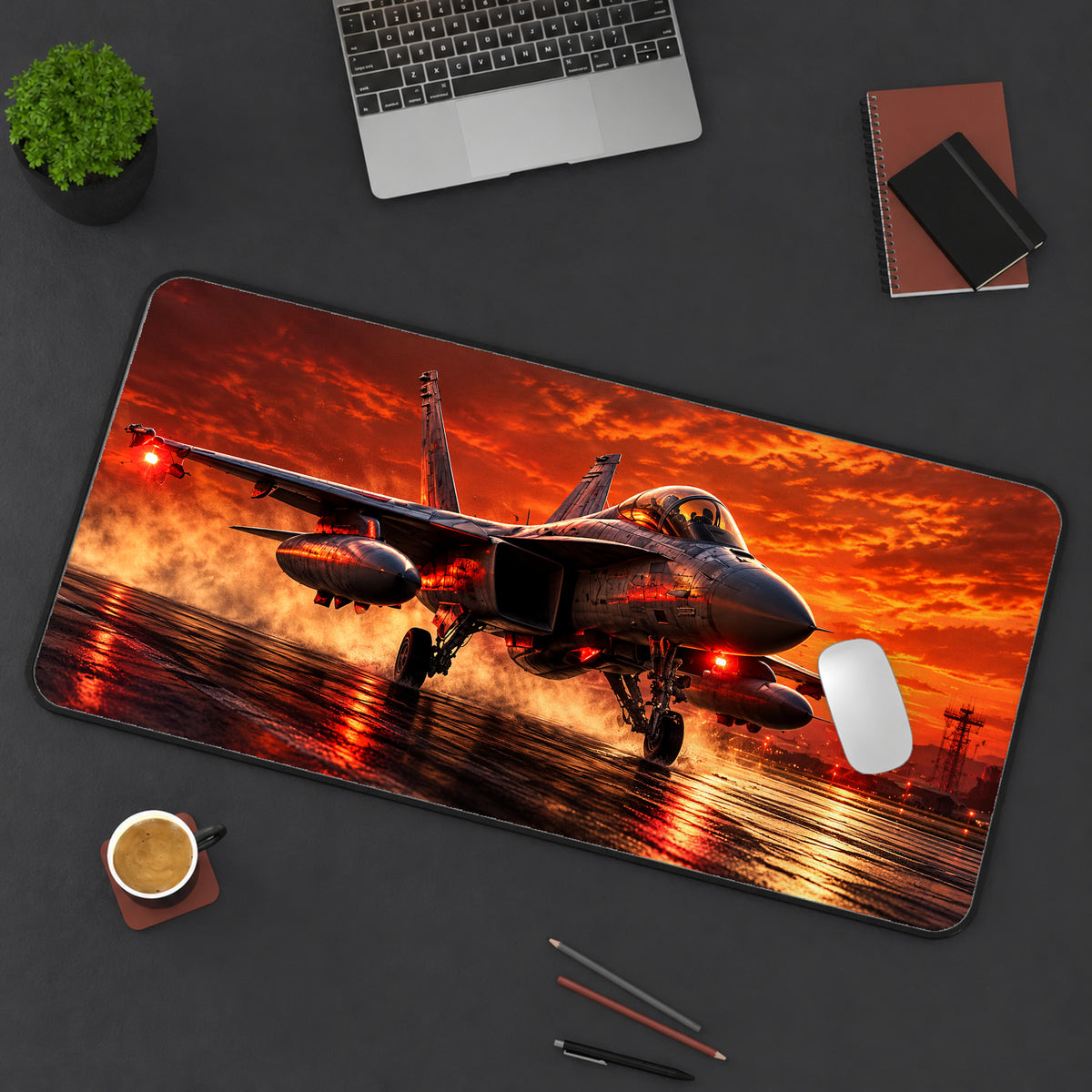 Fighter Jet at Sunset Desk Mat — product mockup 3