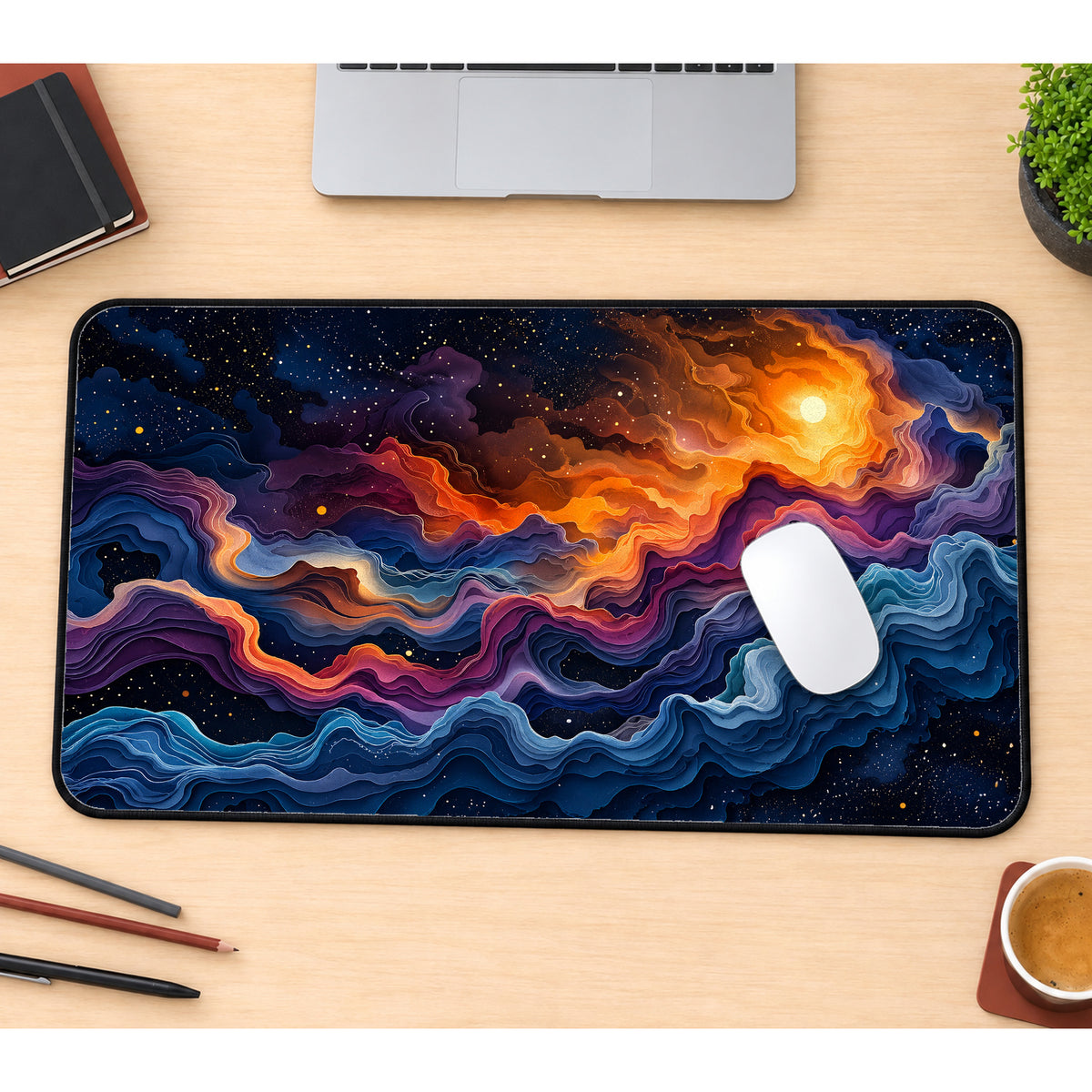 Galactic Cloud Layers Desk Mat — product mockup 1