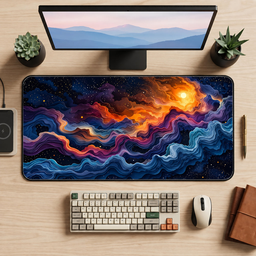 Galactic Cloud Layers Desk Mat — product mockup 2