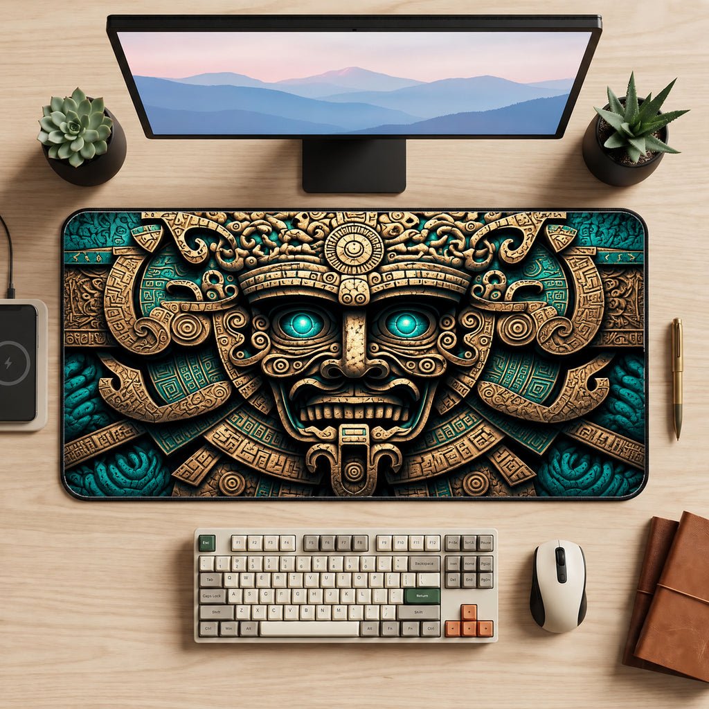 Mayan Carved Guardian Desk Mat — product mockup 2