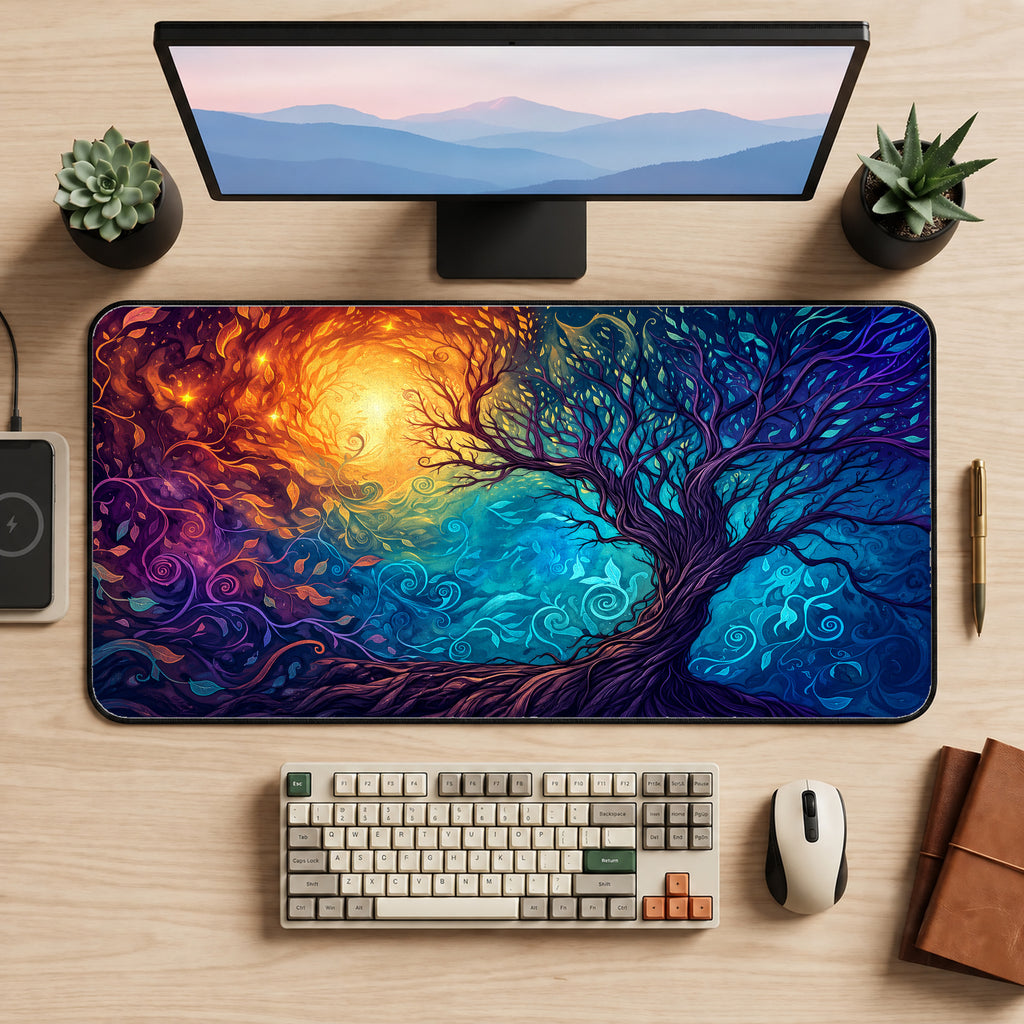 Vibrant Fantasy Tree Desk Mat — product mockup 2