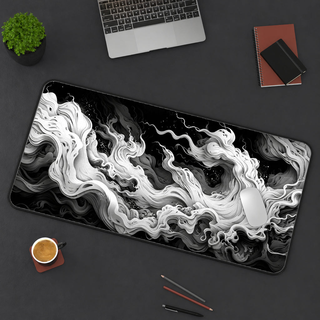 Monochrome Flowing Clouds Desk Mat — product mockup 3
