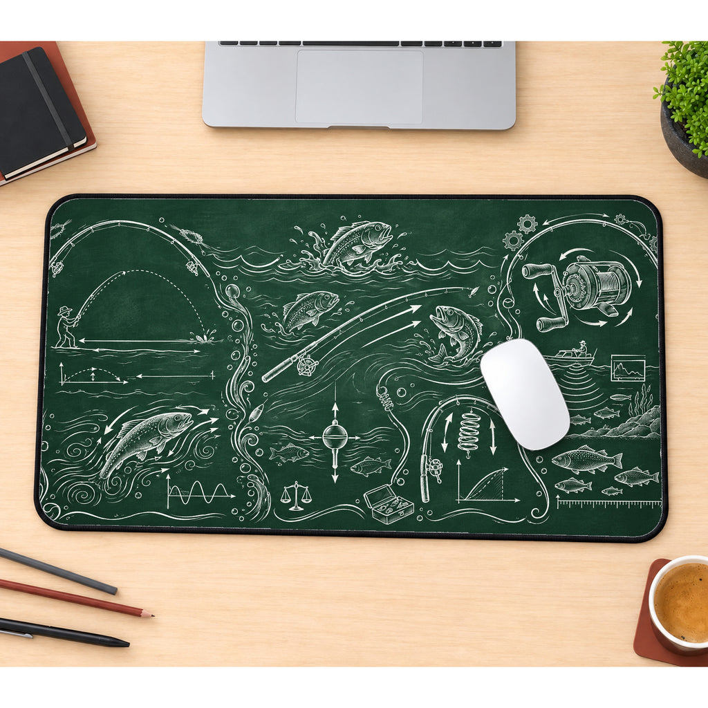 Chalkboard Fishing Science Desk Mat — product mockup 1