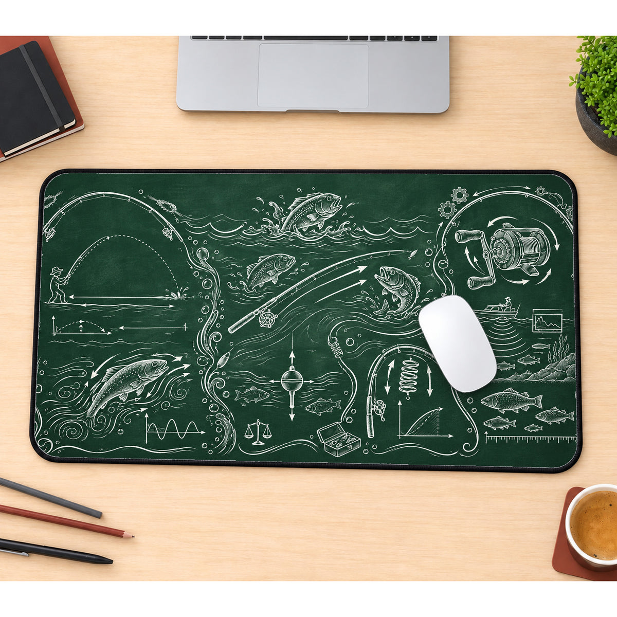 Chalkboard Fishing Science Desk Mat — product mockup 1