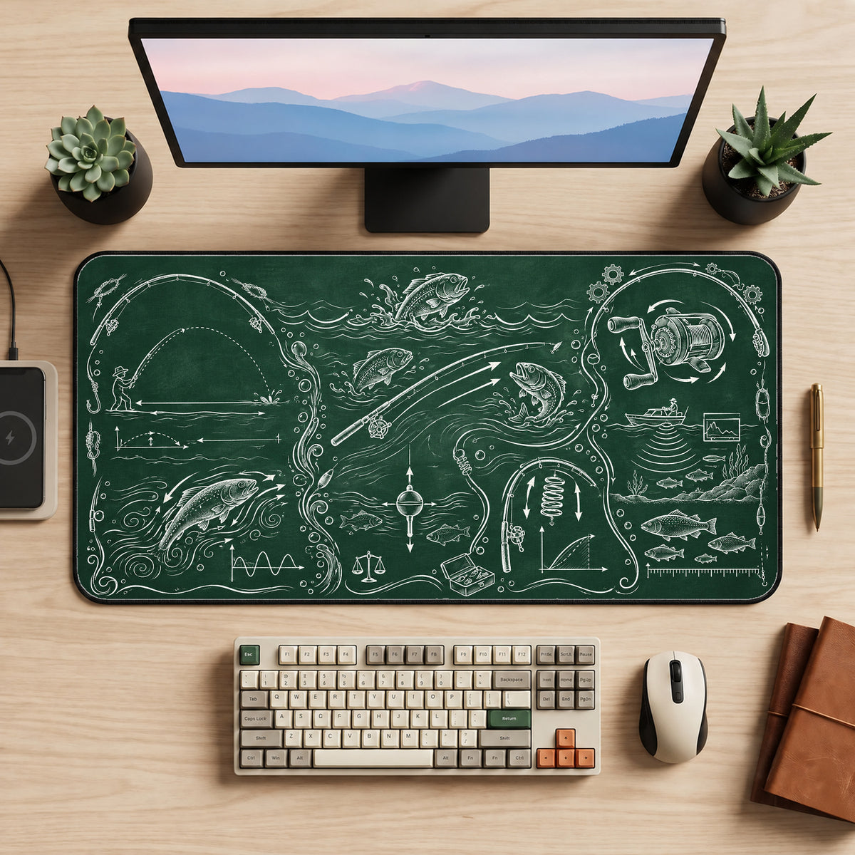 Chalkboard Fishing Science Desk Mat — product mockup 2