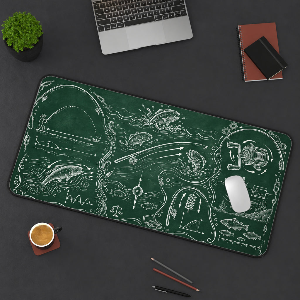 Chalkboard Fishing Science Desk Mat — product mockup 3