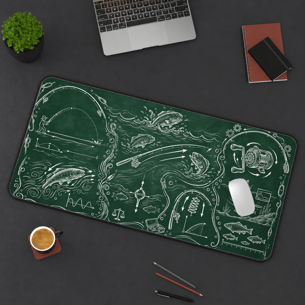 Chalkboard Fishing Science Desk Mat — product mockup 3