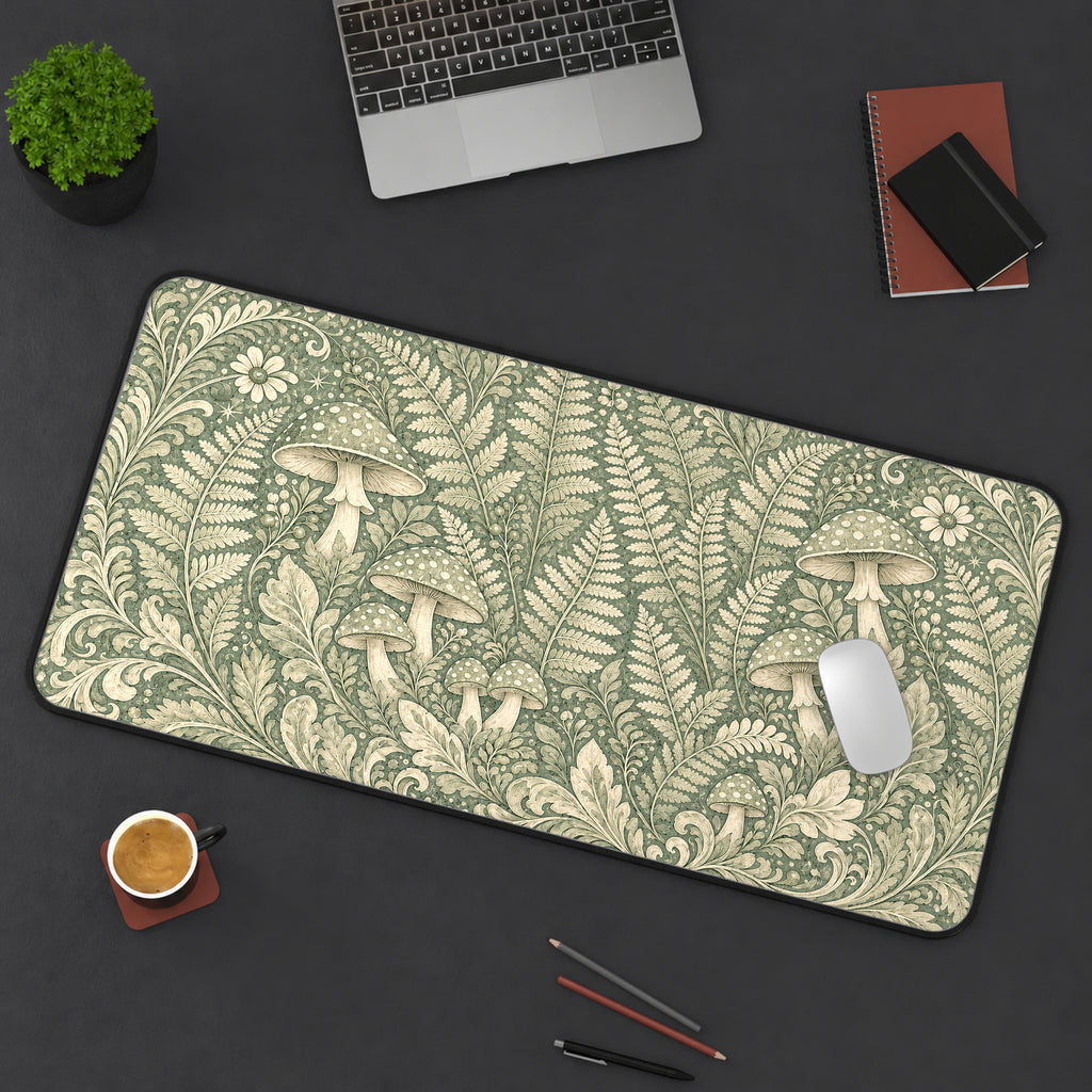 Sage Mushroom and Fern Pattern Desk Mat — product mockup 3