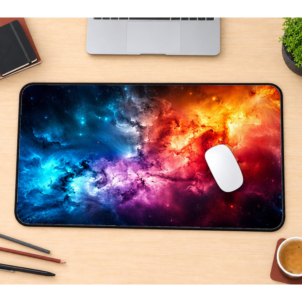 Vibrant Deep Space Nebula Desk Mat — product mockup 1