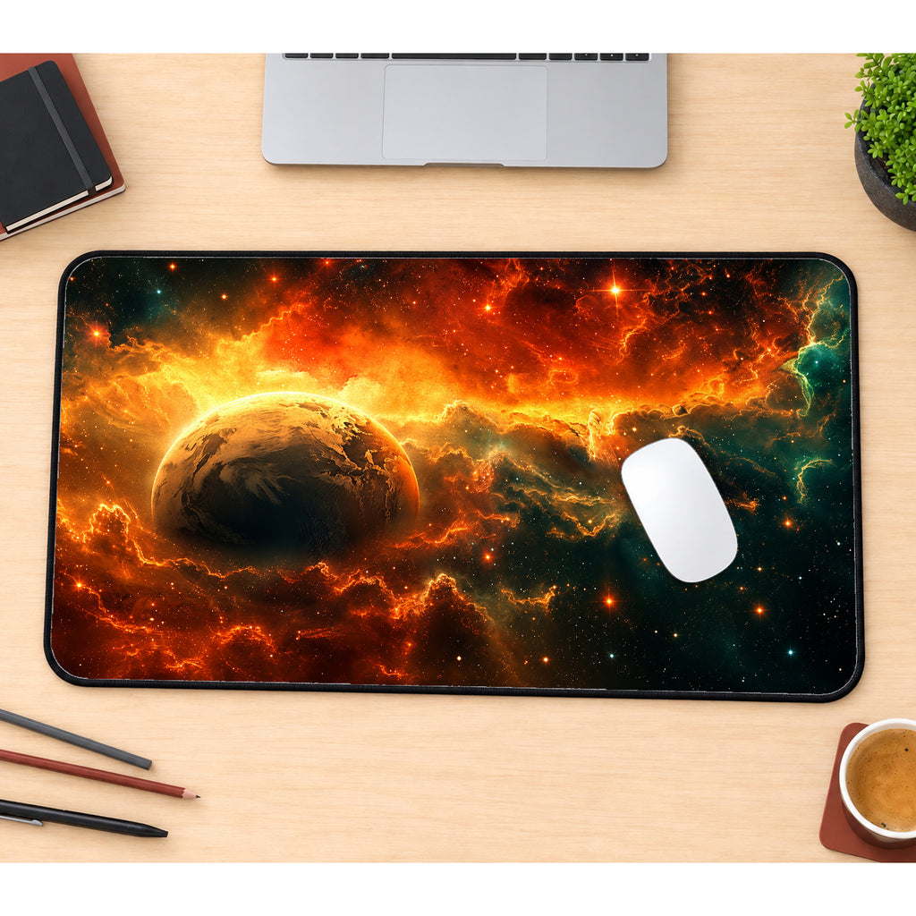 Fiery Rogue Planet Desk Mat — product mockup 1