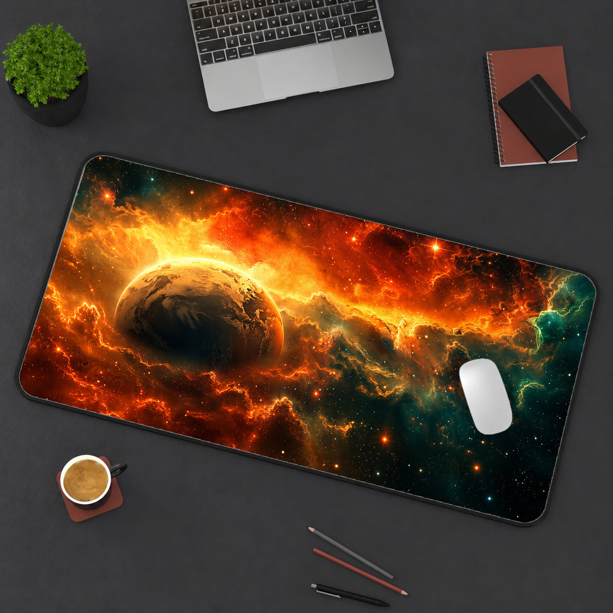 Fiery Rogue Planet Desk Mat — product mockup 3