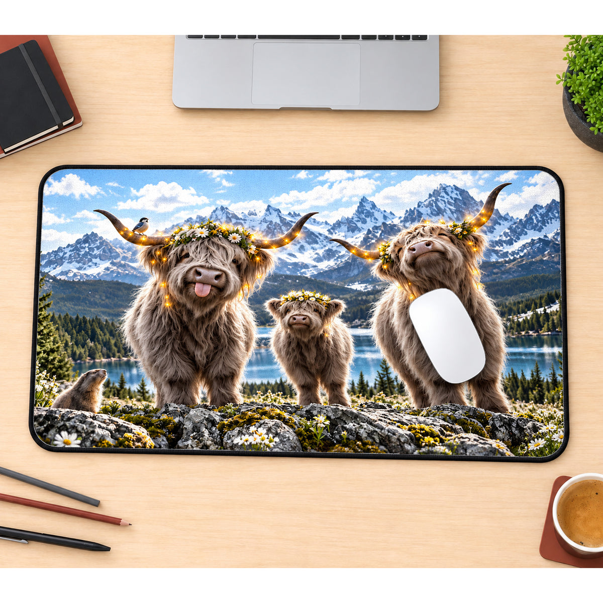 Highland Cattle Family Desk Mat — product mockup 1