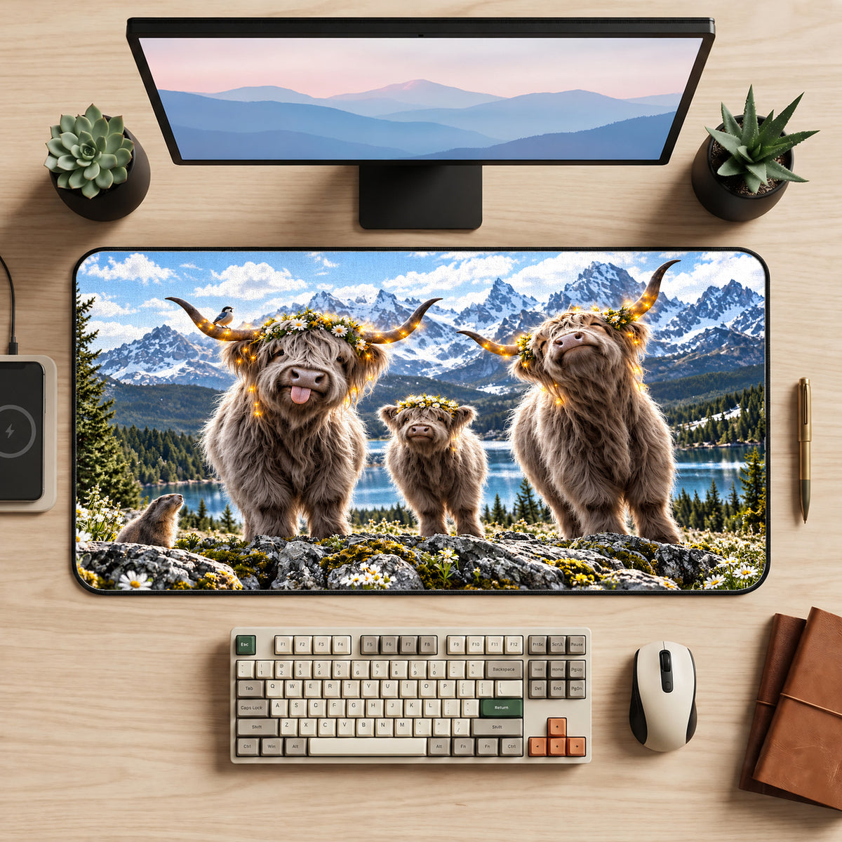 Highland Cattle Family Desk Mat — product mockup 2