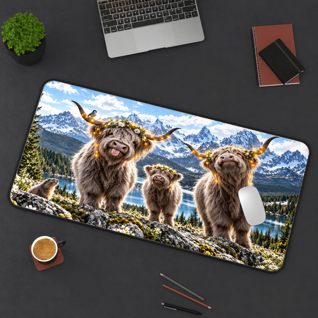 Highland Cattle Family Desk Mat — product mockup 3