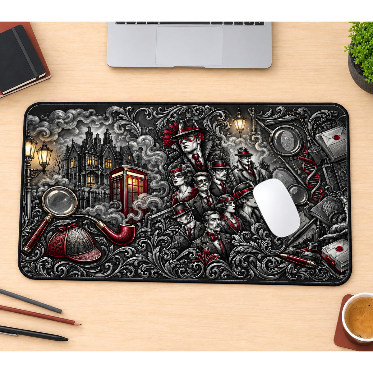 Mystery Books and Clues Desk Mat — product mockup 1