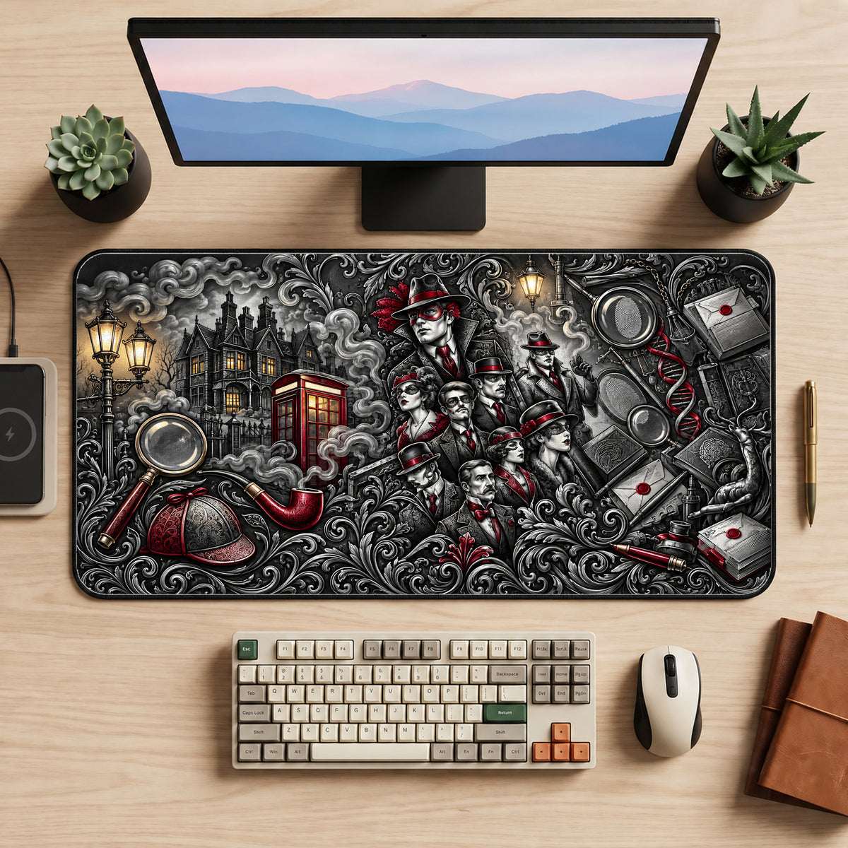 Mystery Books and Clues Desk Mat — product mockup 2