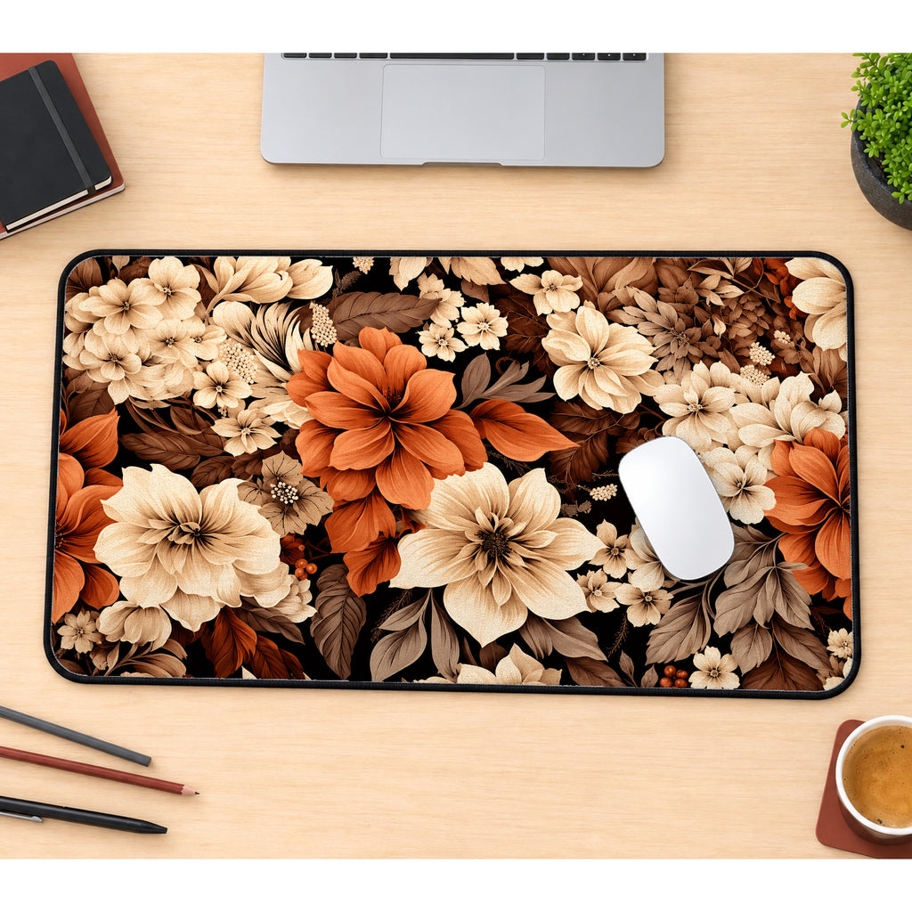 Boho Earth-Tone Flowers Desk Mat — product mockup 1