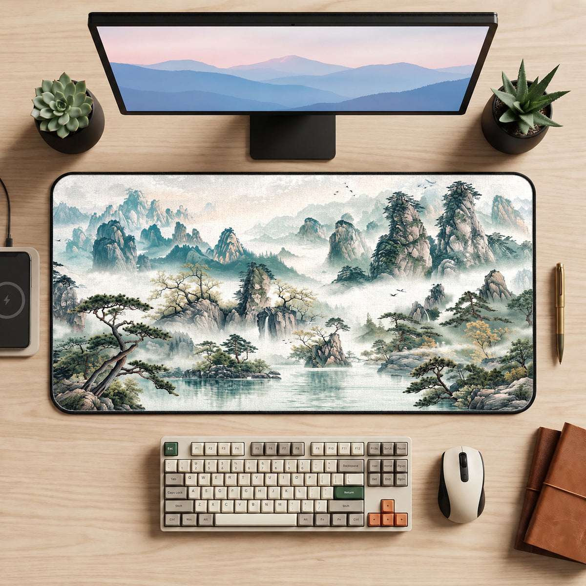 Misty Mountain Landscape Desk Mat — product mockup 2