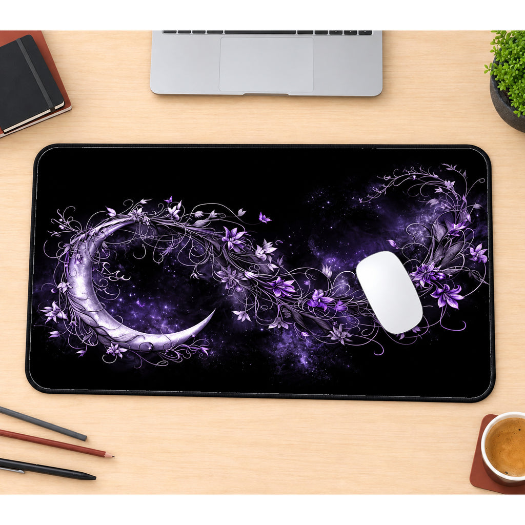 Purple Floral Crescent Moon Desk Mat — product mockup 1