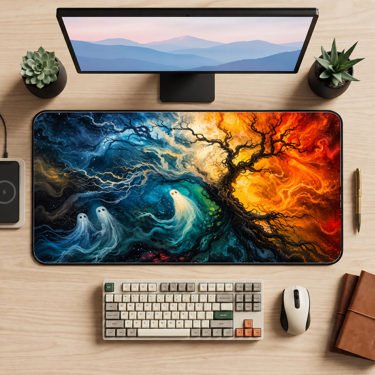 Ghosts and a Spooky Tree Desk Mat — product mockup 2