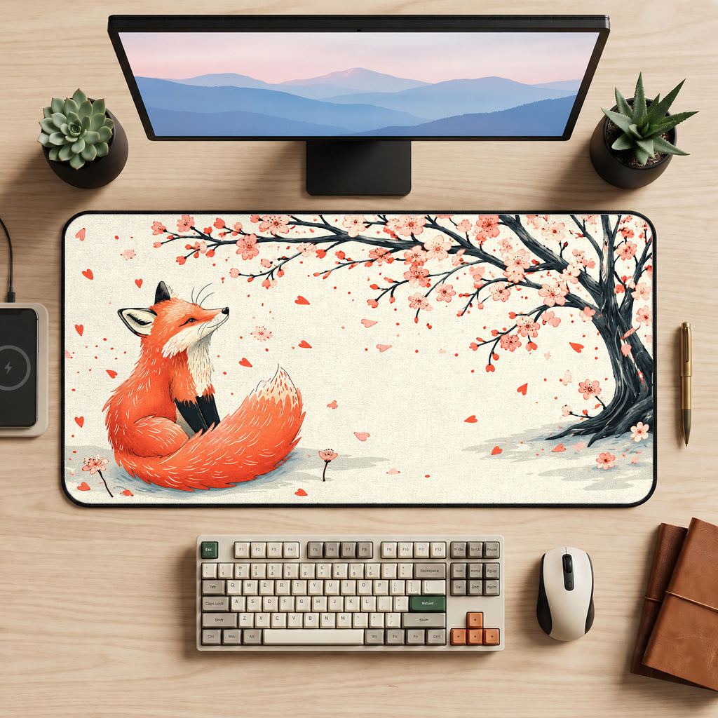 Sakura Red Fox Desk Mat — product mockup 2