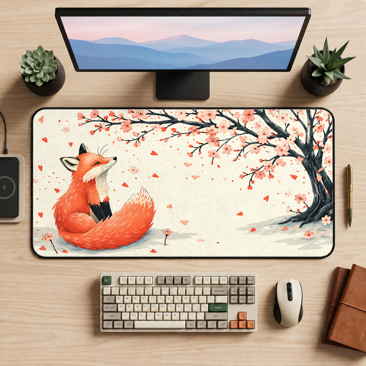 Sakura Red Fox Desk Mat — product mockup 2
