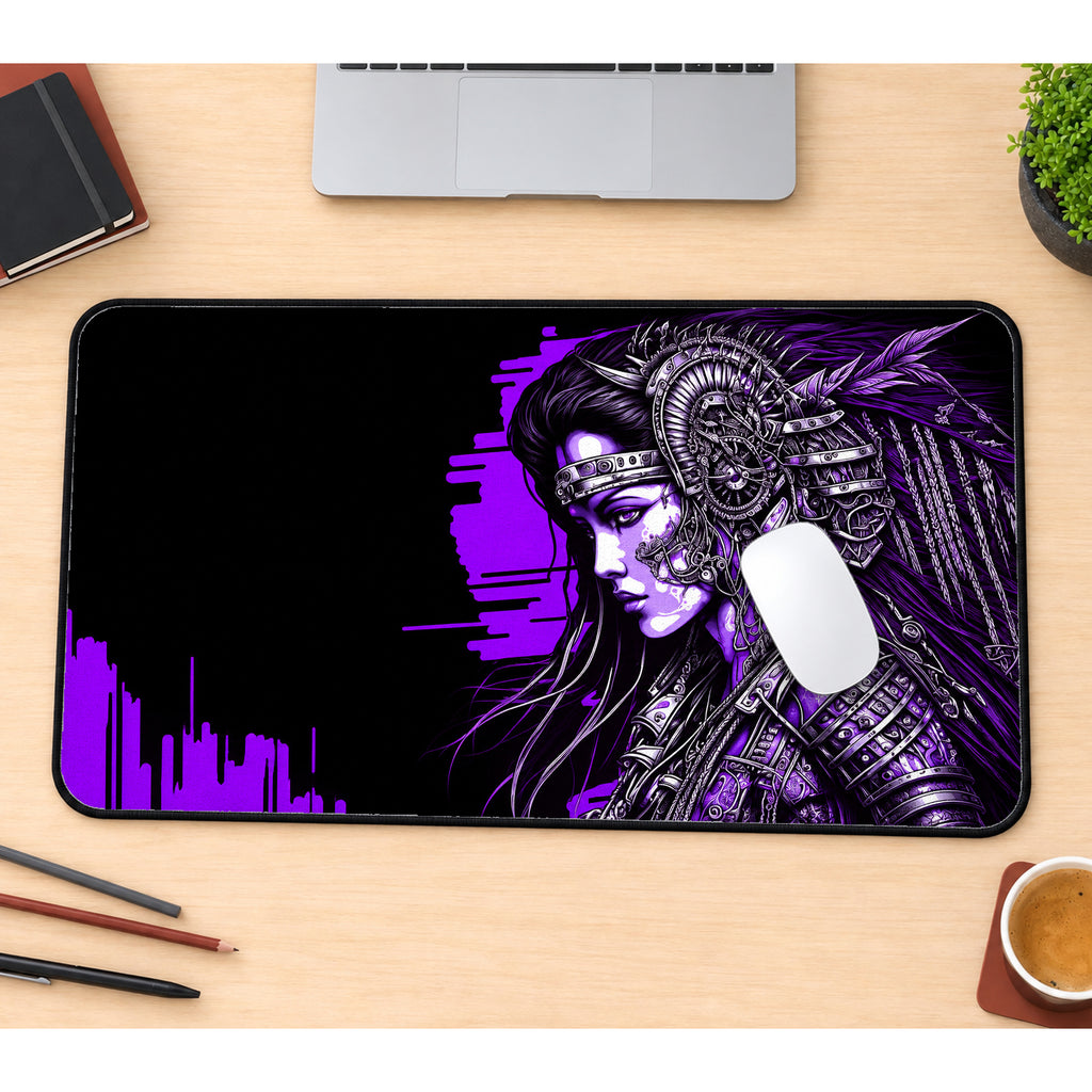 Purple Cyberpunk Warrior Desk Mat — product mockup 1