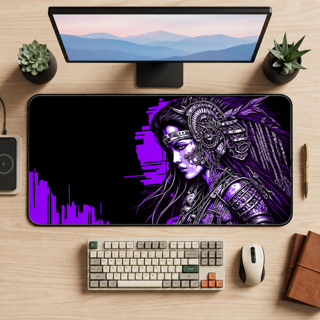 Purple Cyberpunk Warrior Desk Mat — product mockup 2