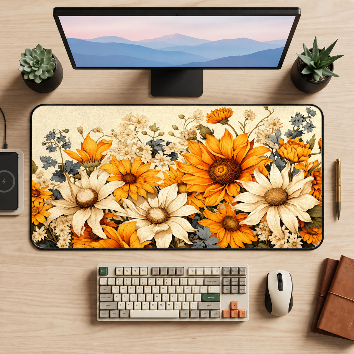 Vintage Sunflower Bouquet Desk Mat — product mockup 2