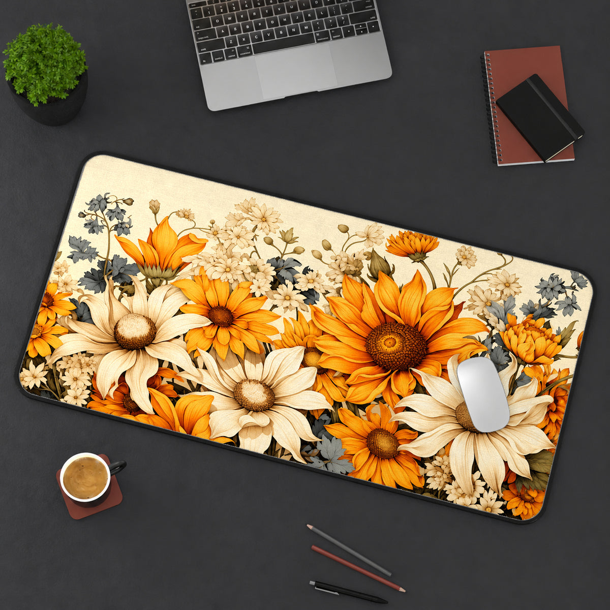 Vintage Sunflower Bouquet Desk Mat — product mockup 3