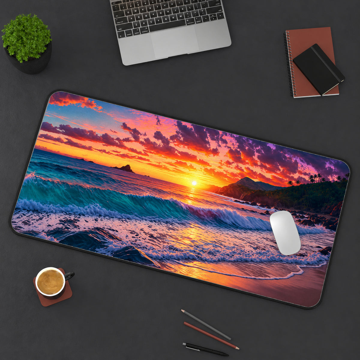 Tropical Sunset Shore Desk Mat — product mockup 3