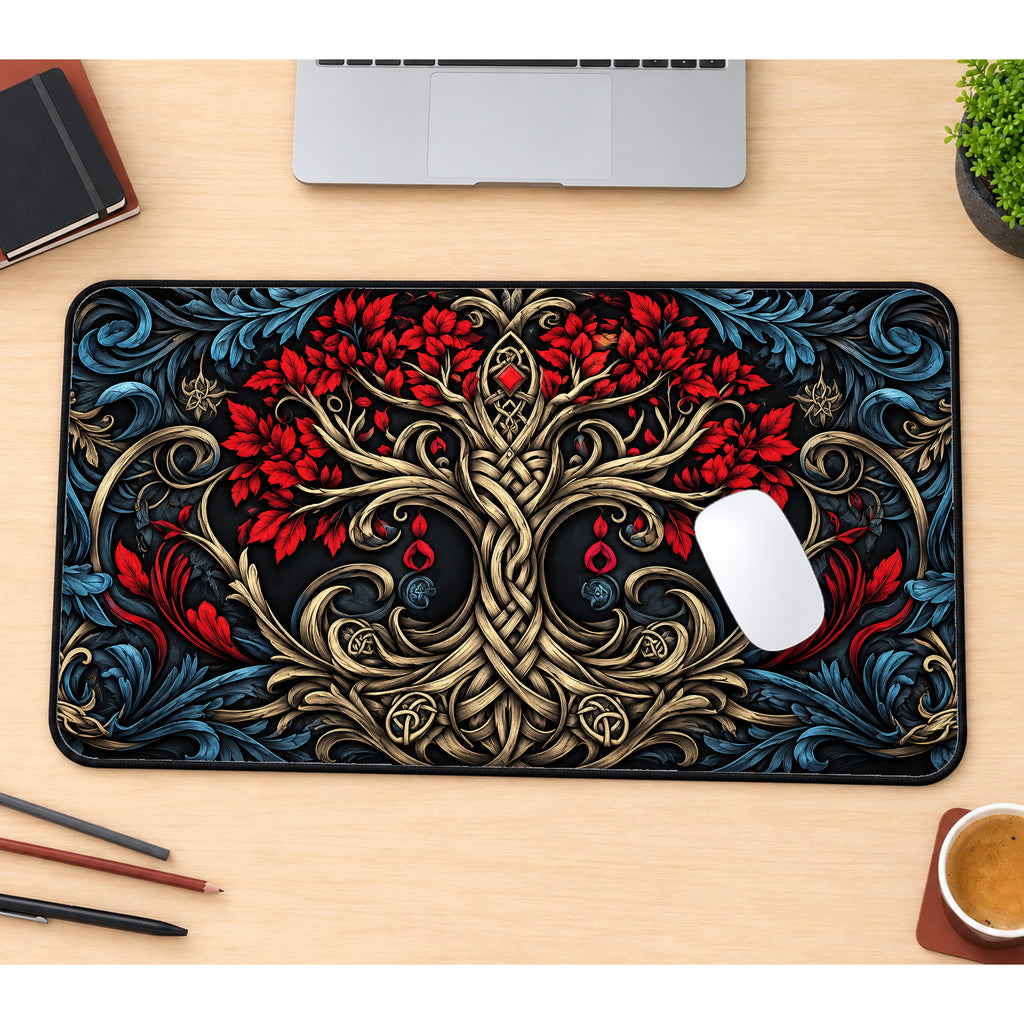 Crimson Tree of Life Desk Mat — product mockup 1