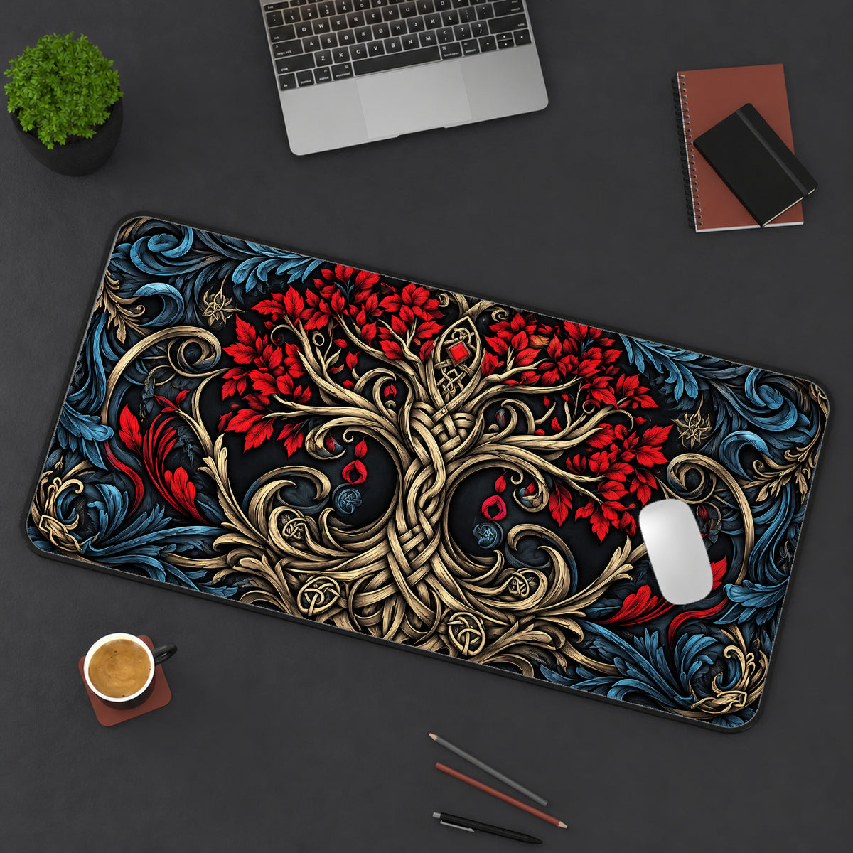 Crimson Tree of Life Desk Mat — product mockup 3