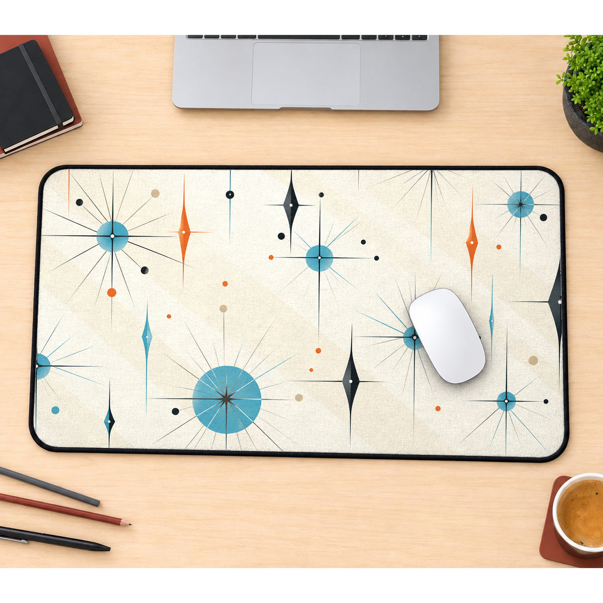 Mid-Century Atomic Diamonds Desk Mat — product mockup 1