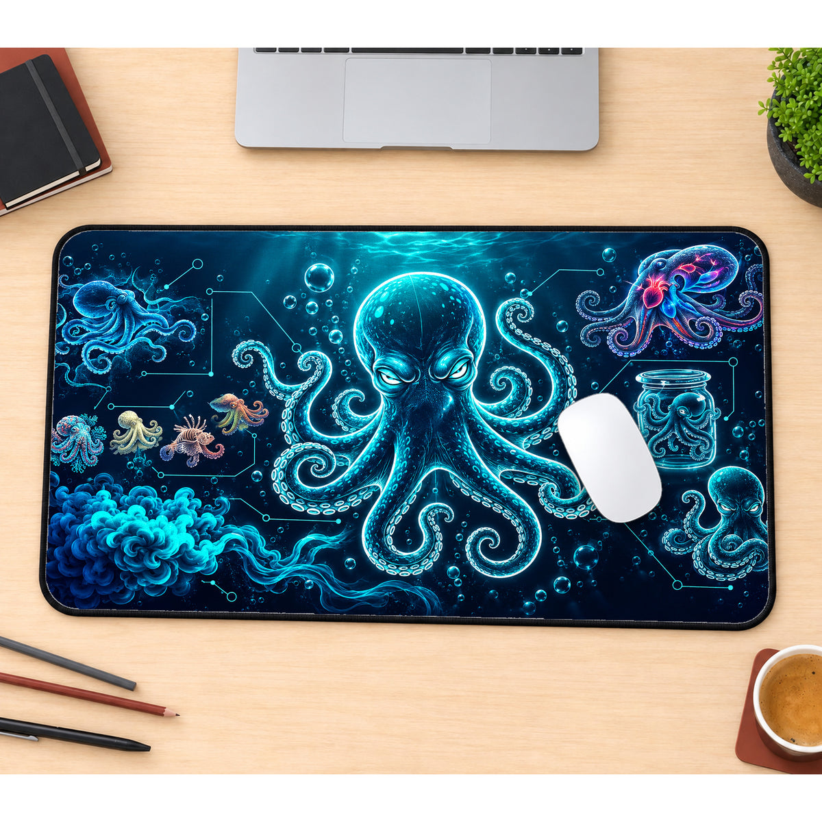 Blue Octopus Science Desk Mat — product mockup 1
