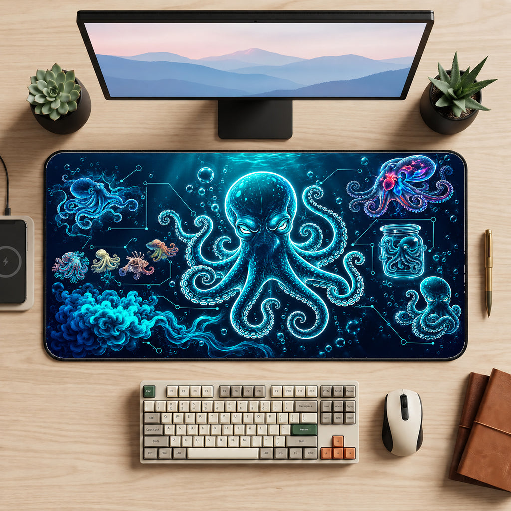 Blue Octopus Science Desk Mat — product mockup 2
