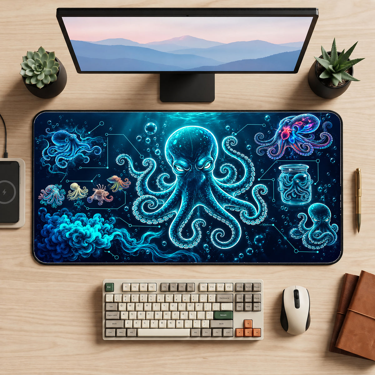 Blue Octopus Science Desk Mat — product mockup 2
