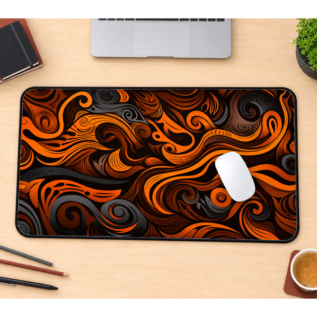 African Abstract Swirls Desk Mat — product mockup 1
