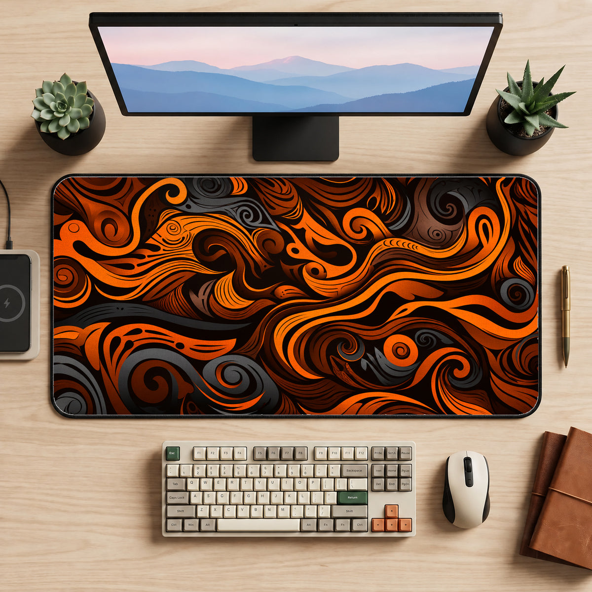 African Abstract Swirls Desk Mat — product mockup 2