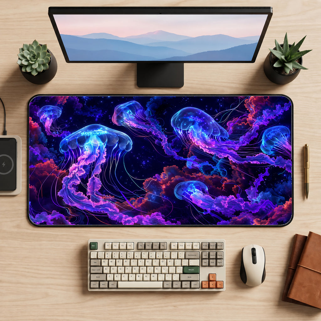 Glowing Cosmic Jellyfish Desk Mat — product mockup 2