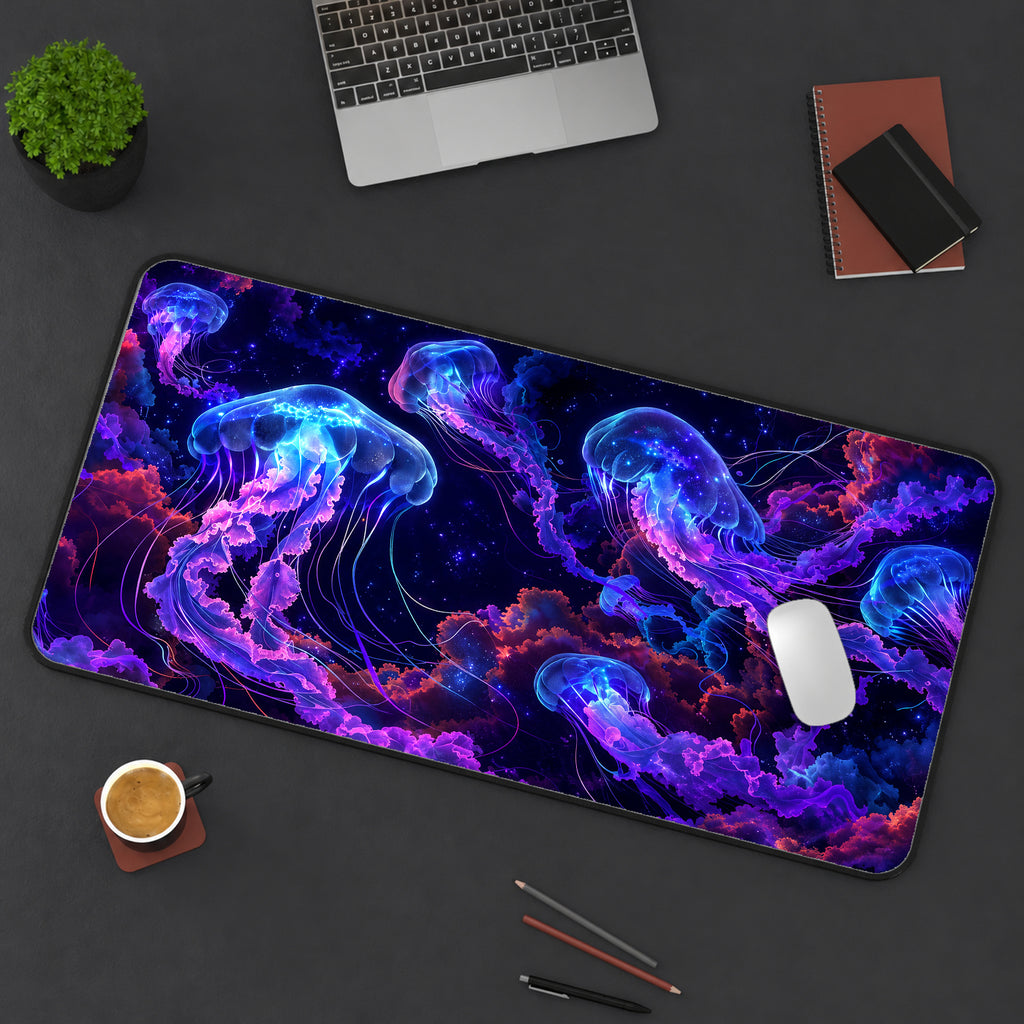 Glowing Cosmic Jellyfish Desk Mat — product mockup 3
