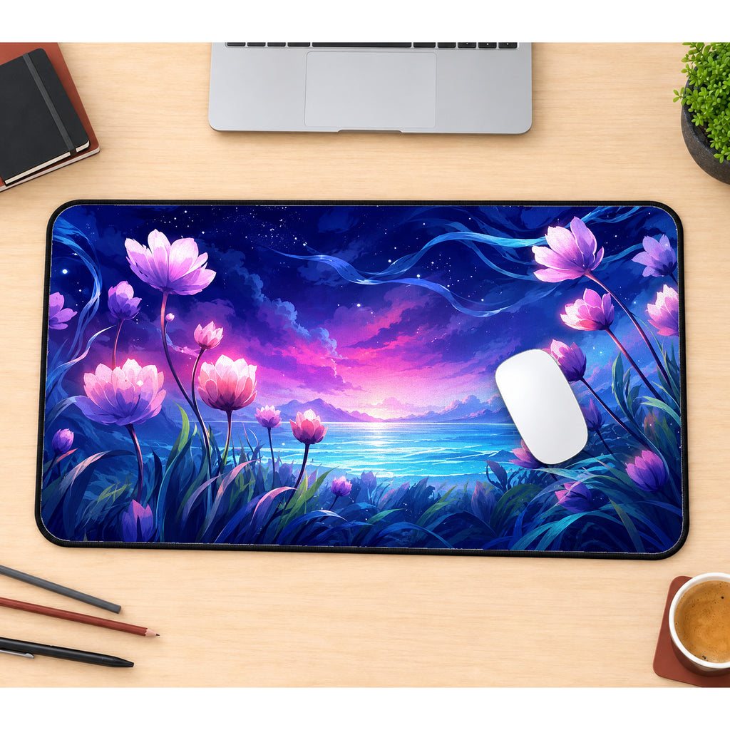 Pastel Ocean Flowers Desk Mat — product mockup 1