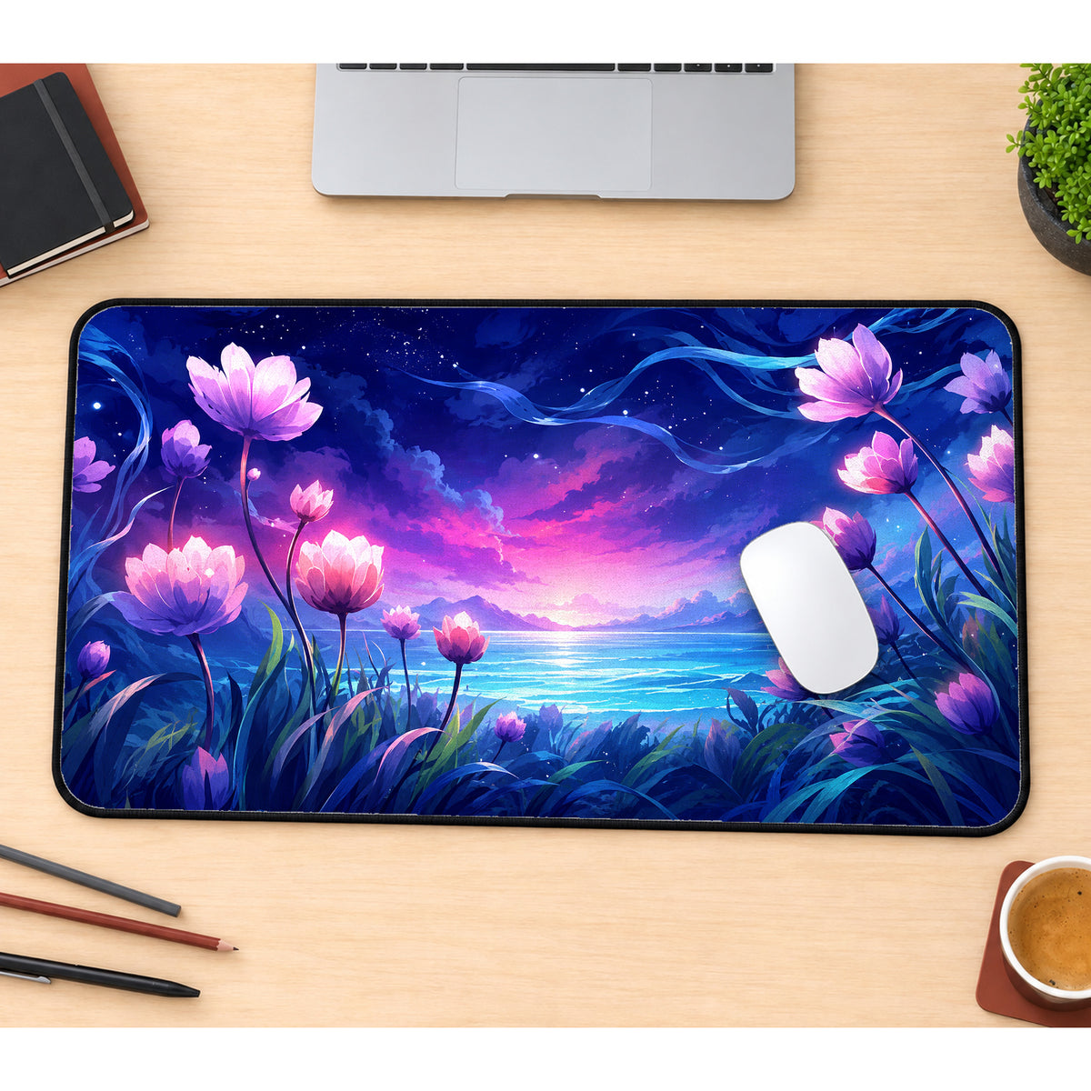 Pastel Ocean Flowers Desk Mat — product mockup 1