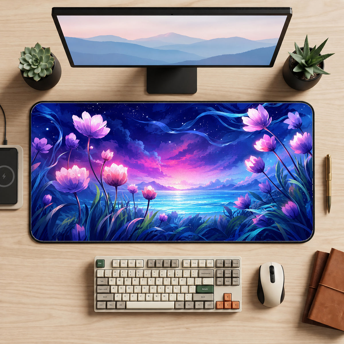 Pastel Ocean Flowers Desk Mat — product mockup 2
