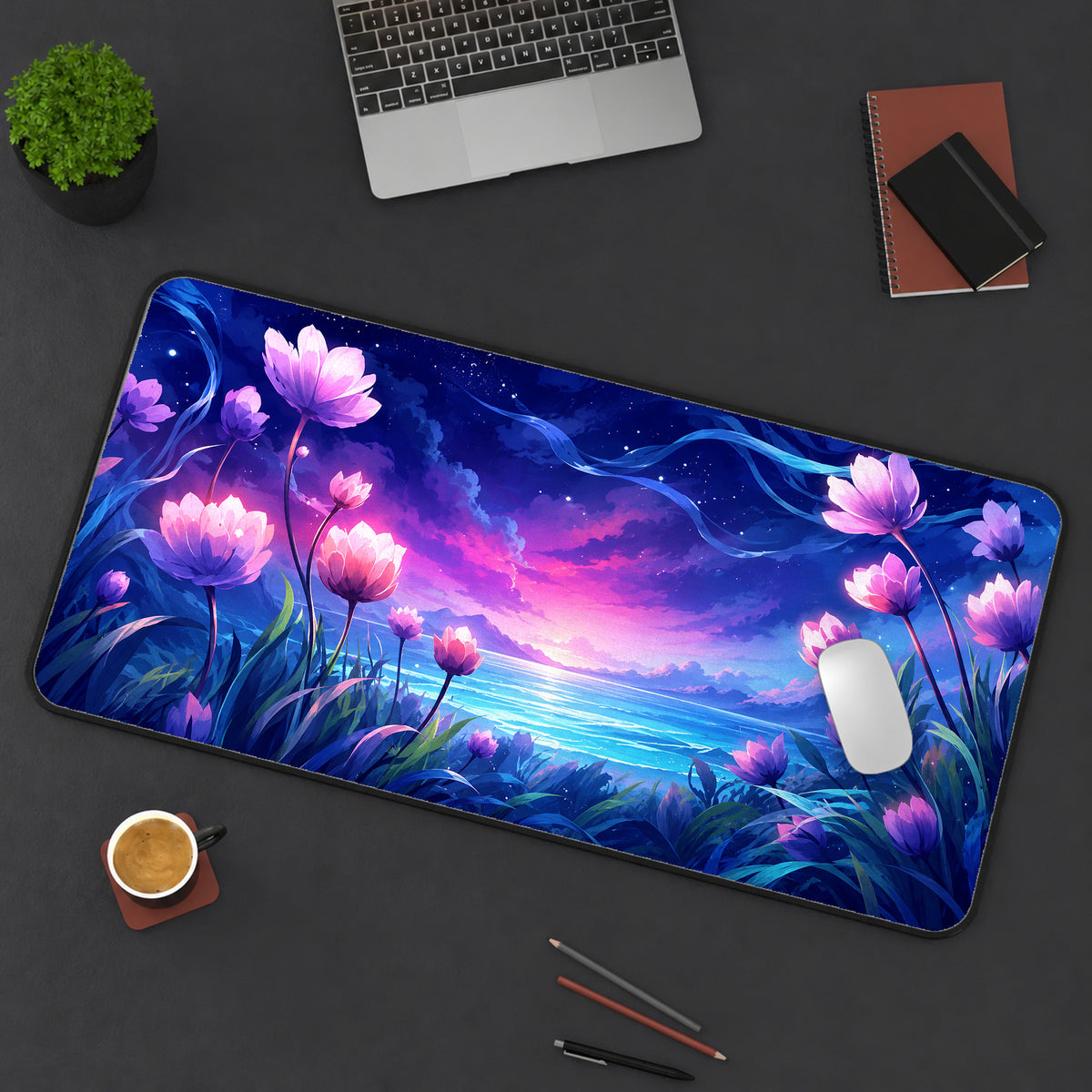 Pastel Ocean Flowers Desk Mat — product mockup 3