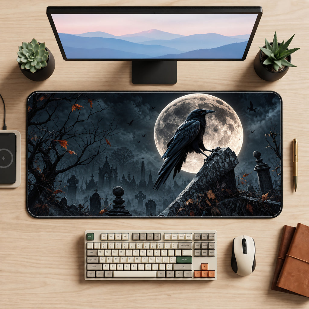 Cemetery Raven Desk Mat — product mockup 2