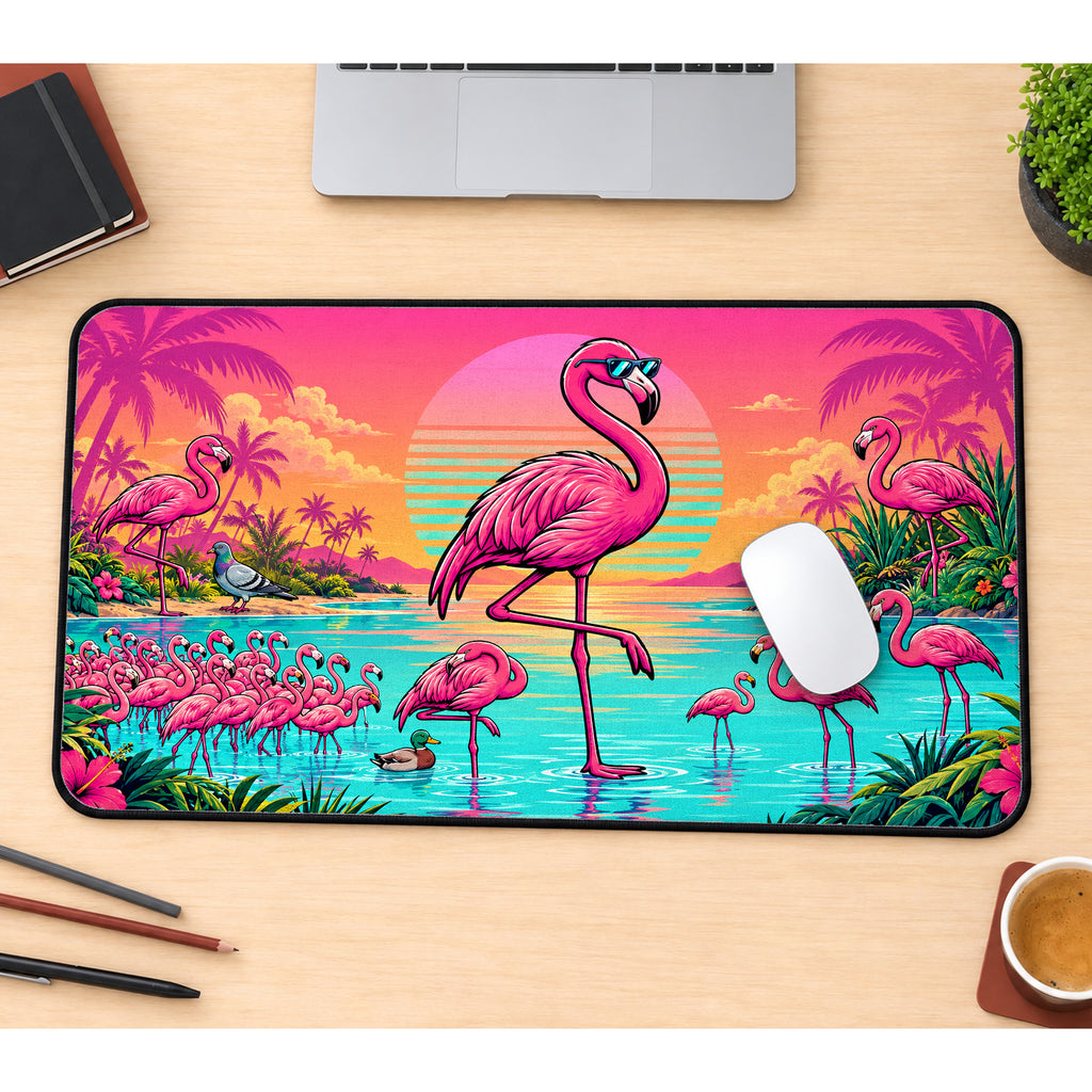 Tropical Pink Flamingos Desk Mat — product mockup 1