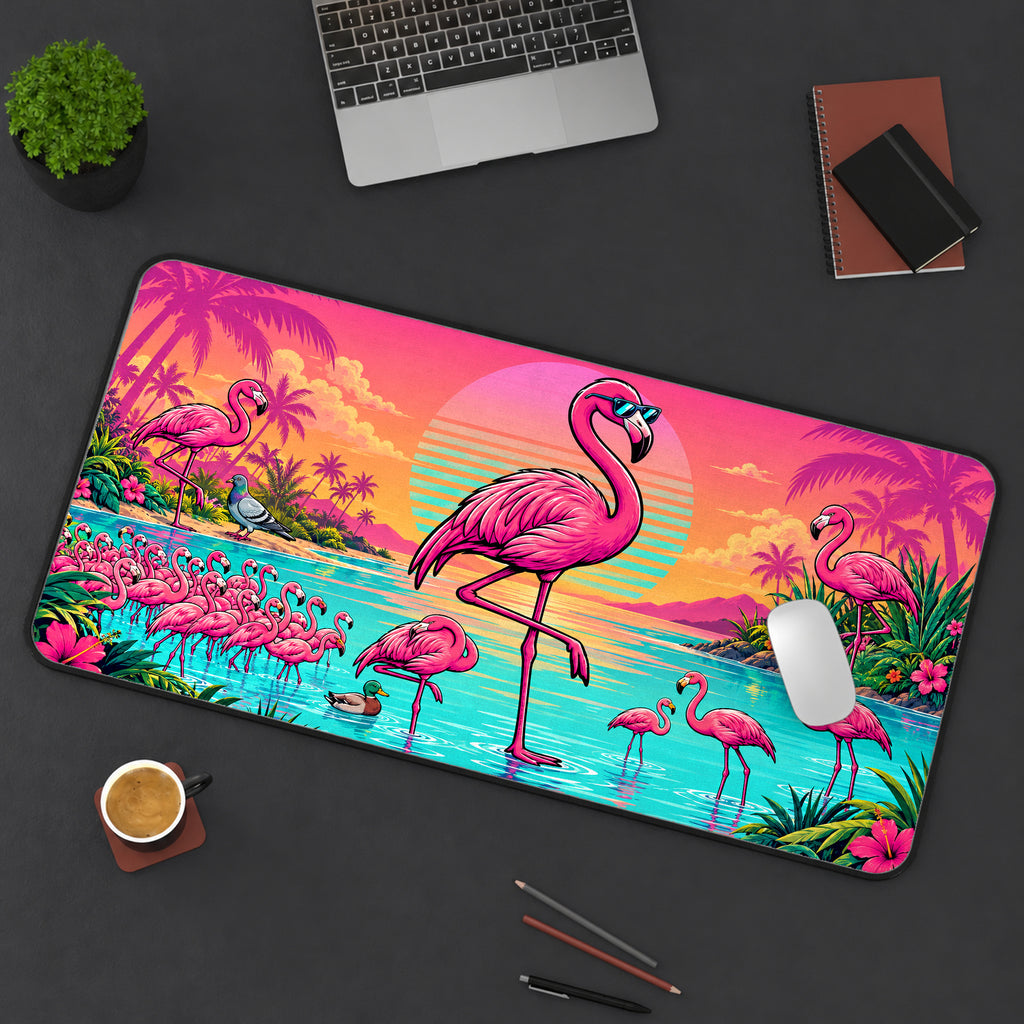 Tropical Pink Flamingos Desk Mat — product mockup 3